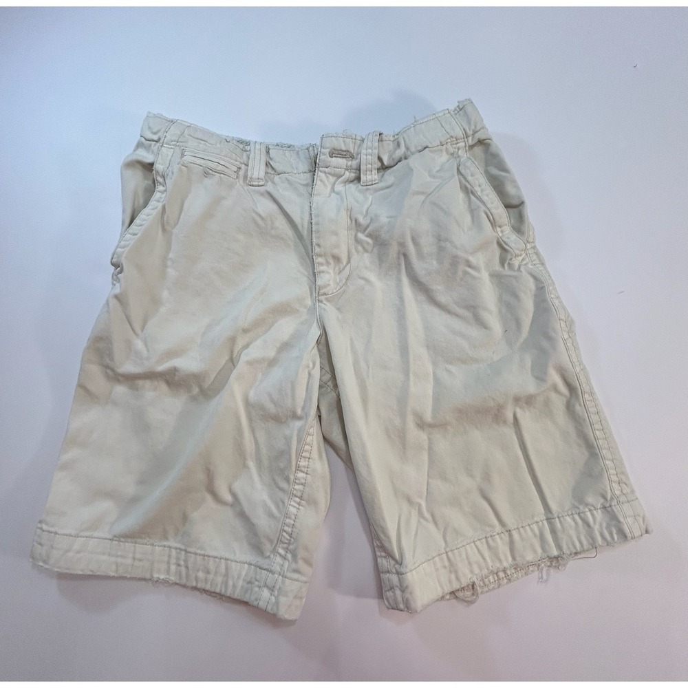 Aeropostale Mens Khaki Flat Front Chino Shorts Size 34 Tan Frayed Hem Drawstring